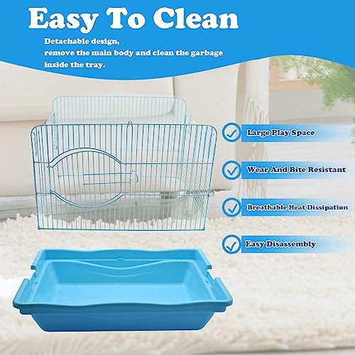 2-Tier Portable Hamster Cage and Habitats, Travel Metal Mouse Cages with Free Water Bottle, Houses and Exercise Wheel for Any Breed of Hamster and Small Animal (14.6x11.0x11.8inch Blue) - color: 【Blue】