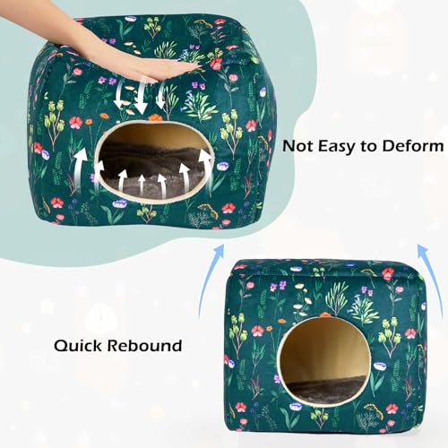 Bienbee Guinea Pig Hideout, Washable Plush House for Small Animals | Guinea Pig House with 2 Wide Entrances, Removable Mat and Non-skid Bottom,Warm and Cozy for Small Pet's Resting and Hiding - color: Green Flowers