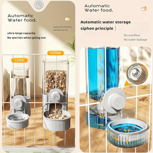GPY Automatic Hanging Gravity Pet Feeder and Water Dispenser Set | Automatic Rabbit Bunny Feeder and Guinea Pig Water Bottle Water Dispenser for Dogs Cats Pets Animals Large Capacity (Grey) - color: Grey