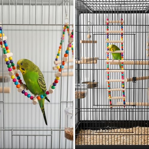 Bird Cage Ladder 22 x 3.93 in Climbing & Swing Toys Parakeets Cage Accessories Wooden Bird Playground Hanging Ladder for Small Birds Cockatiel(10 Steps)