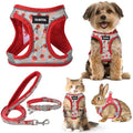 GAMUDA Small Dog Harness Collar and Leash Set, Step in No Chock No Pull Soft Mesh Adjustable Dog Vest Harnesses Plaid Reflective for Dogs Puppy Cats Kitten Rabbit (Red Flower, M) - color: Red Flower, size: M