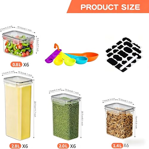 24pcs Airtight Containers, Clear Stackable Dry Food Storage | clear airtight containers with tight lids keep dry food fresh. Safe plastic, stackable for pantry kitchen storage - size: 24 pcs(42L)