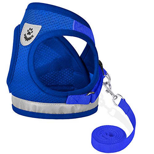 Cat Harnesses and Puppy Harness with Leashes Set, Escape Proof Cat Harness, Adjustable Reflective Soft Mesh Vest Fit Puppy Kitten Rabbit Ferrets's Outdoor Harness - color: Blue, size: XS (Chest: 6" - 8")