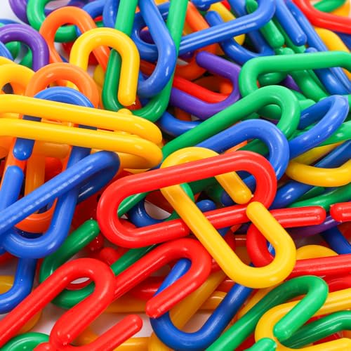 1000 Pieces Plastic C-Clip Hooks Chain Links, Interchangeable Rainbow C-Links Kids Learning Toys for Classroom Preschool, Sugar Glider Swing Climbing Cage Toys for Small Pet Rat Parrot Bird