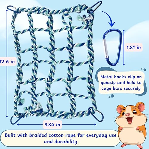 Rat Climbing Hammock for Cage Accessories, Rat Climbing Ropes and Hanging Swing Toys, Hamster Cotton Bridge Ladder Enrichment Toy, Mesh Net Platform for Parrot Bird Chinchilla Ferret (Hammock, Rope)
