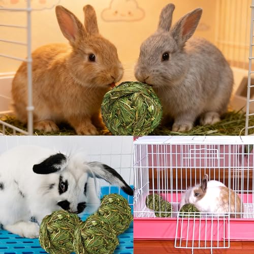 PINVNBY 6 Pack Rabbit Chew Grass Balls,Natural Timothy Woven Bunny Hay Ball Teeth Grinding Activity Play for Hamster Chinchillas Gerbils Guinea Pigs and Other Small Animal - size: 【6 PCS】