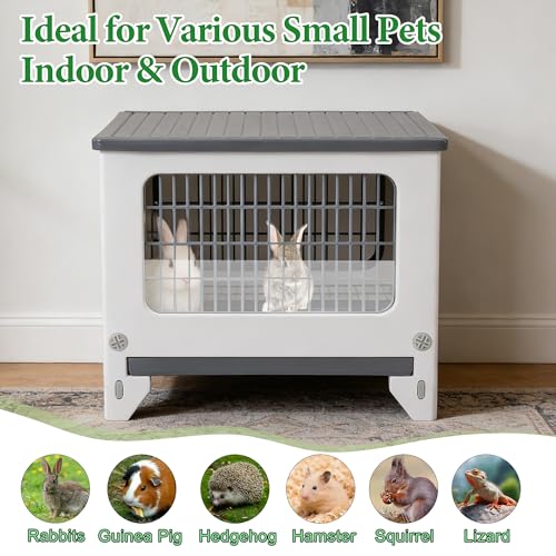 Rabbit Hutch Outdoor Indoor Plastic Waterproof Bunny Cage Enclosure | Chew-Proof Rabbit House Guinea Pig Cage Pet House for Small Animals, One Room - size: 20.8"L x 18.0"W x 17.5"H