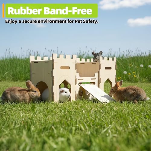 HIIMALEX Extra Large Wooden Bunny Castle House Multistory Climbing Tower Hideout Ventilated Sturdy Habitat for Rabbit Guinea Pig Chinchilla Ferret