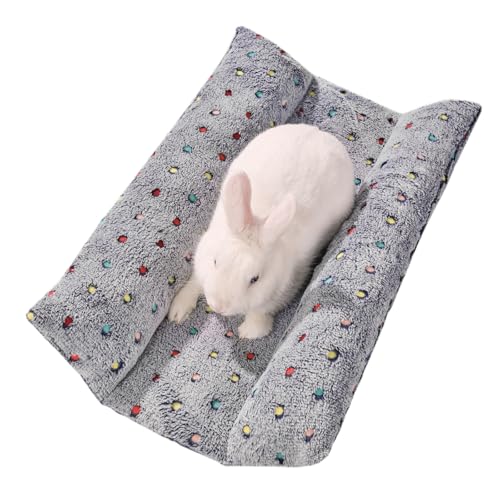 24x16 in Rabbit Bed Large Size - Warm & Comfortable Plush Rabbit Mat Pad with Star Pattern, Double-Sided Flannel Pet Pad Cozy Fleece Bedding for Bunnies, Guinea Pigs, Small Animals, Gray - color: Gray, size: 24*16in