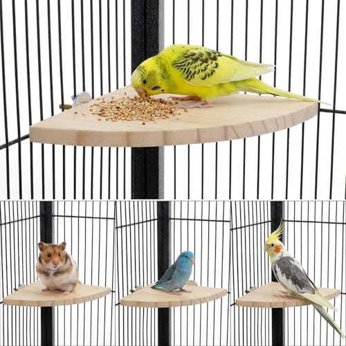 6.7 Inch Fan-Shaped Perch Bird Platform, Natural Wood Flat Perches for Bird Cages, Parrot Perch Corner Stand, Small Parrot Stand Animal Cage Accessories for Hamsters Gerbils