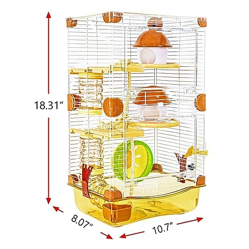 PETZHUBO Hamster Cage Small Animal Cage 3 Layers Transparent Cage Size：10.6"(W) X8.1(L) X18.3 (H) Suitable for Hamsters up to 3.5 inch in Length(Please Note This is Mini cage that for Mini Hamster)