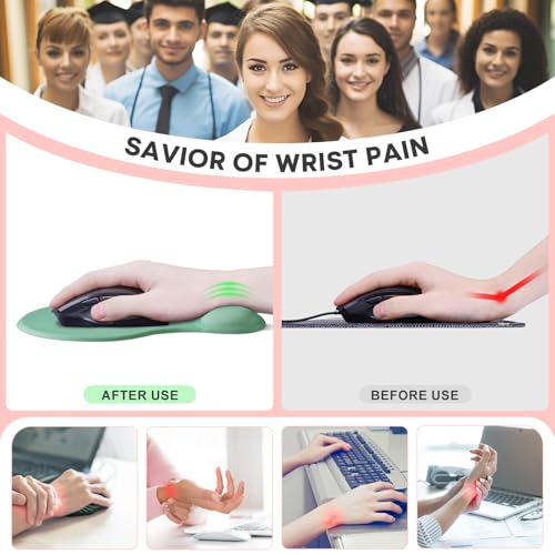 JIKIOU Ergonomic Mouse Pad with Gel Wrist Rest 2 Pack, Portable Small Green | Upgraded-Prevent Gel Leakage, Ergonomic Design for Pain Relief, Cooling Gel filled, Smooth Lycra Surface, Non-Slip PU Base - color: 11Green