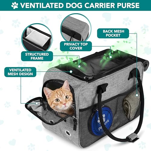 PetAmi Dog Purse Carrier for Small Dogs Cats, TSA Airline Approved Soft-Sided Pet Carrier with Pockets, Ventilated Travel Tote Bag with Bed & Shoulder Strap, Puppy Kitten, Max 12 lbs, Heather Grey - color: Heather Grey