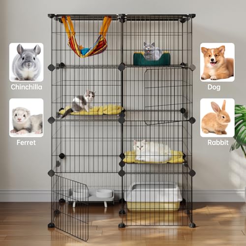 Oneluck 4-Tier Cat Cage for Indoor Cats 47.2-Inch Large Detachable Metal Wire Catio Enclosure Modular DIY Pet Playpen with 3 Platforms and 4 Doors for 1-2 Kittens 31.5 x 23.6 x 47.2 Inches Black - size: 31.5"L x 23.6"W x 47.2"H