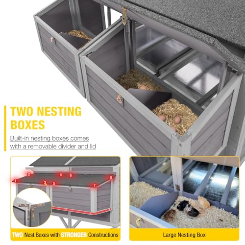 Chicken Coop Super Large Mobile Hen House with Wheels,Strong Iron Frame Outdoor Poultry Cage with Nesting Box,Duck Coop,Rabbit Cage Waterproof - size: Grey 68.1"L x 53.9"W x 49"H