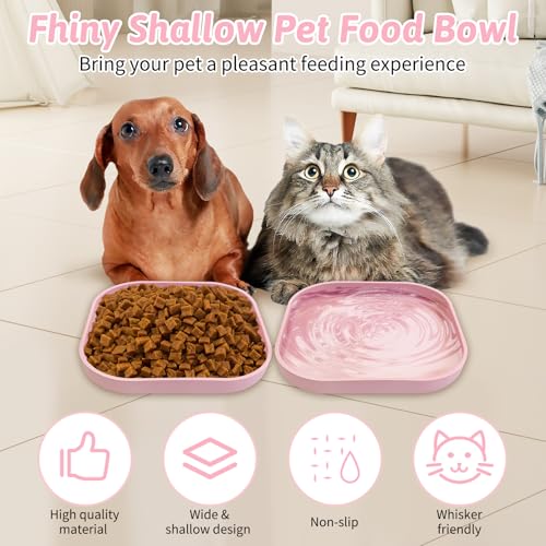 Fhiny 2PCS Silicone Cat Bowls Set 5.9 x 5.9 in Shallow Dog Dish Whisker Friendly Cat Food Plate for Dry & Wet Food Dishwasher Safe Non-Slip Pet Feeding Bowls for Kittens and Puppies (Pink) - color: Pink