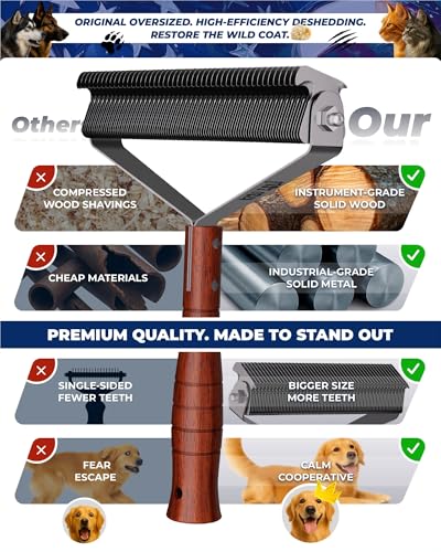 Over-Sized 2-Sided Dog Brush For Shedding Undercoat Rake for Dogs & Cats & Horses, Remove Mats, Dematting Comb,Gentle Grooming Brush for German Shepherds Medium to Long-Haired Pets(African Padauk) - size: Premium - Max - African Padauk