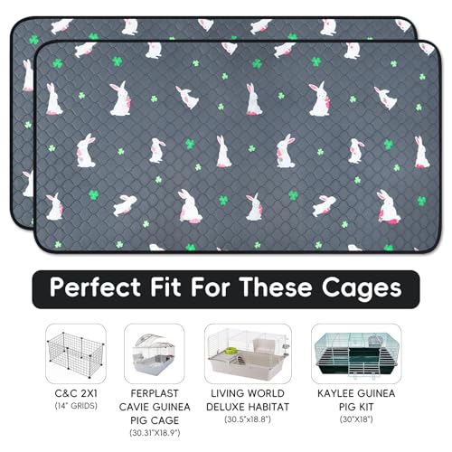 2 Pack Guinea Pig Cage Liners, Washable Guinea Pig Pee Pads Waterproof Reusable & Anti Slip Guinea Pig Bedding Fast and Super Absorbent Pee Pad Tarp Bottom for Small Animals (Rabbit Pattern 24" X 47")