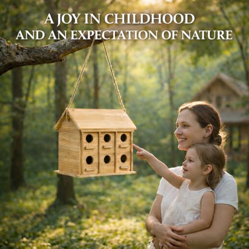 Wooden Bird Houses for Outside, 12-Room Outdoor Nesting Box for Small Birds | Multi-Chamber Design with 1.37" Entrance Holes, Cedar Hanging Birdhouse,Wrens/Finch/chickadees, Garden & Backyard Decor
