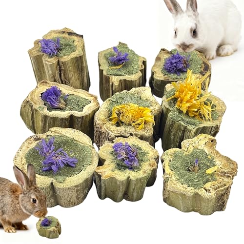 PINVNBY Natural Rabbit Chew Toys, Papaya Wood & Timothy Hay Molar Treats for Bunny Guinea Pig Hamster Chinchilla, Teeth Grinding Snack(3.5oz/100g)