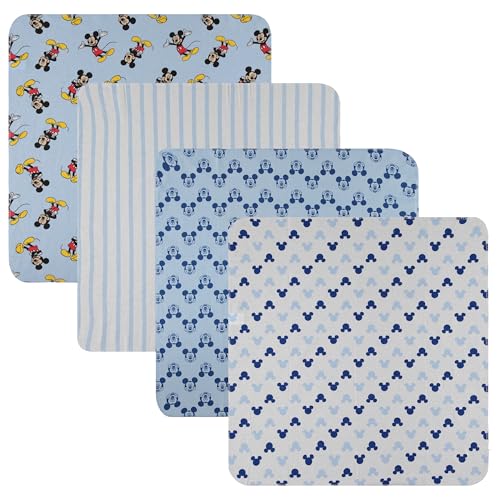 Disney Baby 4-Pack Receiving Blankets — 100% Cotton Flannel, 28" x 28" — Available in Mickey, Minnie, Pooh, Stitch or Angel — Soft Swaddle, Burp & Stroller Blankets — Gift-Ready with Ribbon Bow - color: Mickey Mouse Cool Poses