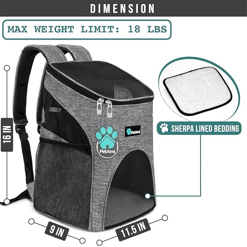 PetAmi Cat Backpack Carrier, Airline Approved Pet Carrier Backpack for Small Dogs and Large Cats, Soft Sided Collapsible Ventilated with Sherpa Bed for Hiking Travel, Max 18 lbs, Heather Gray - color: Heather Gray