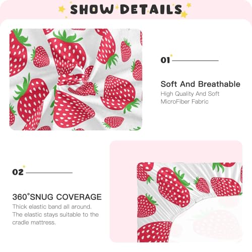 Pink Strawberries Baby Crib Sheets for Boys Girls 27x39 Inch | Cartoon Retro Kawaii Strawberry Pattern Playard Sheets Toddler Bed Sheets Cute Fruit Fitted Unisex Mini Crib Mattress Cover - color: Pink, size: 39*27*5 In