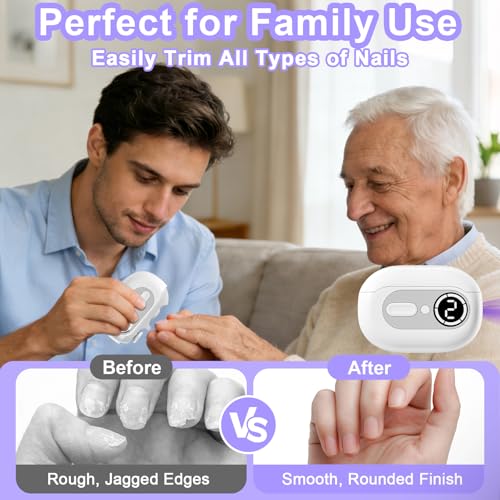 4 in 1 Electric Nail Clipper for Seniors, Automatic Nail Trimmer with Night Light & 9 Speeds Nail Polisher Fingernail Clippers for Women & Men Nail Grinder Files for Elderly - size: White