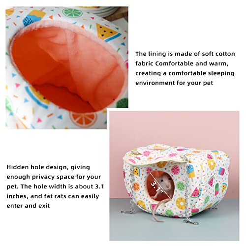 Sugar Glider Pouch Cage Accessories, Small Pet Cage Hammock Guinea Pig Bed Hideout, Rat Hanging Bed with Hideout for Hamster, Squirrel (Fruit White) - color: fruit white