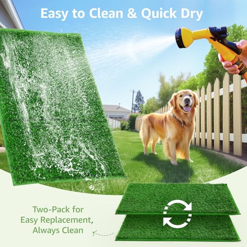 LOOBANI Dog Grass Pee Pads, 18.1x28.1in Artificial Grass Pad for Potty Tray | 2 Pack, Hemmed Edge, Fake Grass for Dogs to Pee On, Washable, Replacement Turf, Outdoor Indoor Pee Grass Patch, Easy to Clean - size: 18.1*28.1 inch