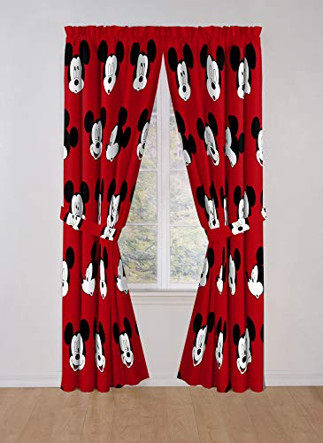 Jay Franco Kids Window Drapes - 4 Piece Curtain Set Includes 2 Tiebacks, Beautiful Bedding Room Décor and Easy Set Up, Red - Mickey Mouse, 84 Inch
