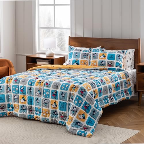 Berkshire LIG Printed Reversible Microfiber Comforter Set–5-Piece, Ultra Soft All-Season Bedding, Wrinkle & Fade Resistant, Twin, Steamboat Willie Boxes Extra Large Blue - color: Steamboat Willie Boxes Extra Large Blue, size: Twin