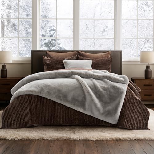 EVERGRACEHOME Faux Chinchilla Fur Throw Blanket, 50"x60", Silver Taupe | Luxury, Super Soft, 1220GSM, Fluffy Cozy Mink, Reversible Velvet Back, Warm Thick Heavy Winter Throw for Couch Bed, Gift - color: Silver Taupe Mink, size: 50"x60"