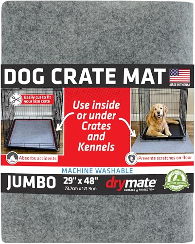 Drymate Dog Crate Mat Liner, Absorbs Urine, Waterproof, Non-Slip, Washable Puppy Pee Pad for Kennel Training - Use Under Pet Cage to Protect Floors, Thin Cut to Fit Design (USA Made) (LGrey)(29"x48") - size: 29" x 48"