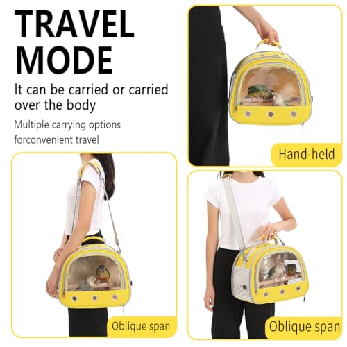 Bird Carrier,Bird Cage Parakeet Parrot Budgie Carrier Backpack for Small Birds, Travel Bird Cages with Perch, Transparent Ventilation Cockatiels, Lightweight Pet Carrier for Outdoor Use(Yellow)