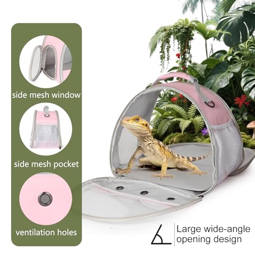 Bearded Dragon Carrier,Lizards Cage,Hamster Outdoor Used,Small Animal Travel Carrier for Sugar Glider Hedgehog Rat Parrot Bird Guinea Pig, Portable Guinea Pig Travel Carrier for Two - color: Pink