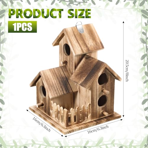 Bird House for Outside, Outdoor 3 Hole Bird House Room Bluebird Finch Wooden Hanging Birdhouse Handmade Wooden Hummingbird-House for Garden,Courtyard, Backyard Bluebirds, Finches, Cardinals
