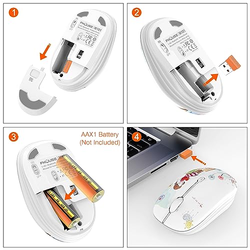 FMOUSE Cute Cartoon Silent Wireless Mouse, Dual Mode Bluetooth & USB 2.4G | Girl Pattern, Ideal for Kids Students Female & Office Use | AA Battery Powered | Compatible with Laptop Mac iPad Tablet PC - color: Girl