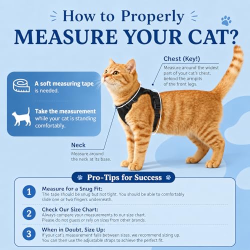Cat Harness and Leash Set for Walking Escape Proof, Improved Four Place Adjustable Cat Car Harness, Soft Kittens Vest with Reflective Strip for Cats, Comfortable Outdoor Vest, Black, XS - size: X-Small