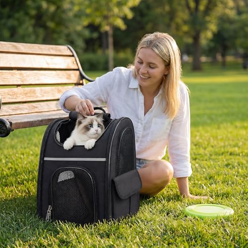 Expandable Cat Backpack Carrier Airline Approved Pet Travel Backpack with Breathable Mesh, Large Space, Safety Leash, Comfortable Padded Straps, Foldable Soft Pet Carrier for Hiking Vet