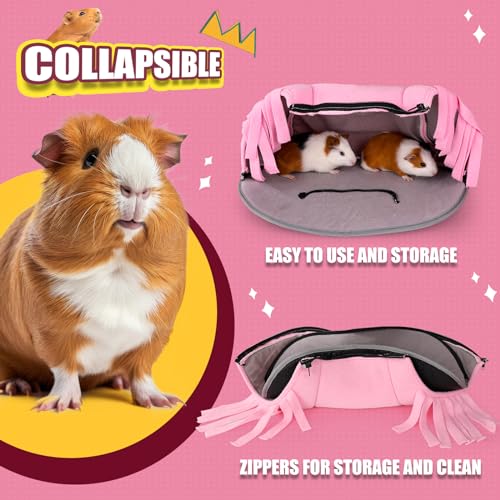 Guinea Pig Tunnel, 2-Way Tunnel for Guinea Pig, Hamster and Other Small Pets, Zip Design for Use and Storage, Pure Pink and Grey - color: Pink and Grey