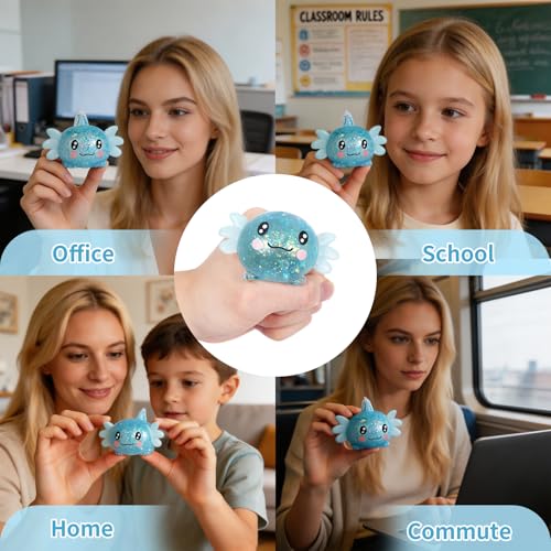 Blue Axolotl Squeeze Toy, Slow Rise squishies Relief Sensory Toy. | Cute Squeeze Anxiety Pressure Ball, Portable Calming Fidget Toy for ADHD Autism, Gift Box Packed - color: Single Blue Lying Axolotl