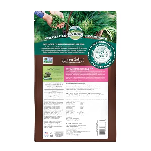 Oxbow Garden Select Young Rabbit Food, High-Fiber Rabbit Pellets, USA, 4 lb | Bunny Food for Young Rabbits, Made with High Fiber Alfalfa, Vitamins & Minerals, Uniform, Prevents Selective Feeding