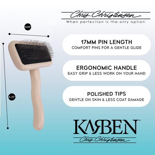 Chris Christensen Karben II Slicker Brush for Dogs, Groom Like a Professional, Ideal For All Coat Types, Remove Shedding Coat, Tangles and Dead Undercoat, 17 mm Stainless Steel Pins, Small - color: Brown, size: Small