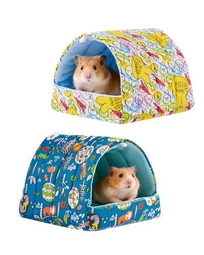2 PCS Hamster Hideout,Washable Hamster Bed Hamster Bed Hut Hamster House, Small Animal Cage Accessories for Mouse Hedgehogs Ferrets Bearded Dragons and Rats - color: Green+Yellow, size: 6*6in