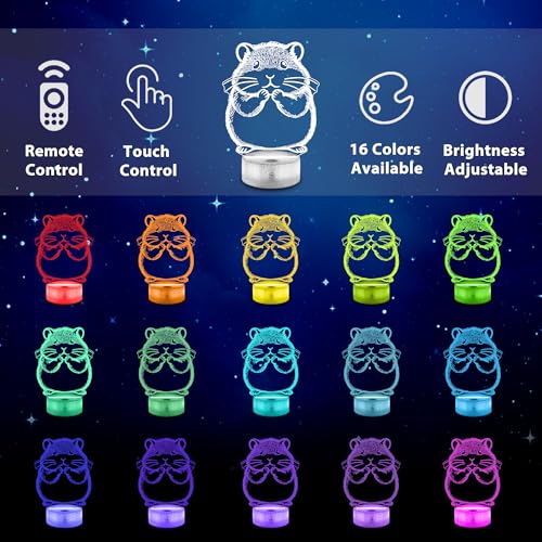Ammonite Hamster Night Light, 3D LED Lamp with Remote, 16 Color Changing & Timer, Room Decor Light, Vibrant Ambient Lighting, Birthday Xmas Gift for Kids Adults - color: Color-Hamster