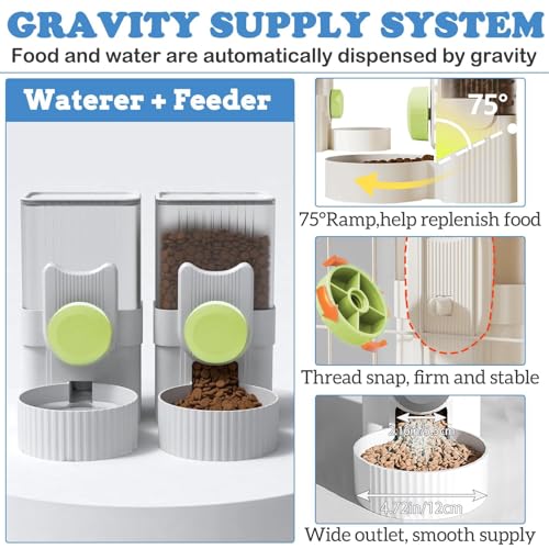 kathson Rabbit Gravity Auto Feeder Set 35oz Hanging Automatic Food Water Dispenser Cage Automatic Feeder Set for Rabbit Chinchilla Guinea Pig Hedgehog Ferret Kitty Puppy (Green) - color: Green