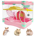Hamiledyi Portable Hamster Cage 2 Layers Dwarf Hamster Habitat Small Animal Travel Cage with Exercise Wheel Hamster Enclosure Mouse Cage for Hamsters Mice Gerbils or Other Tiny Pets - color: Pink