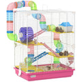 PawHut 18" 5 Tier Hamster Cage w/Tubes and Tunnels for Gerbil Pink | Small Animal Cage, Portable Carry Handle, Water Bottle, Food Dish, Exercise Wheel - color: Pink