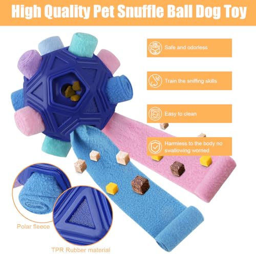 Dog Snuffle Ball-Interactive Puzzle Dog Toys Encourage Natural Foraging Skills Slow Feeder for Training and Stress Relief, Cloth Strip Hiding Food Dog Toys - color: Pink Blue